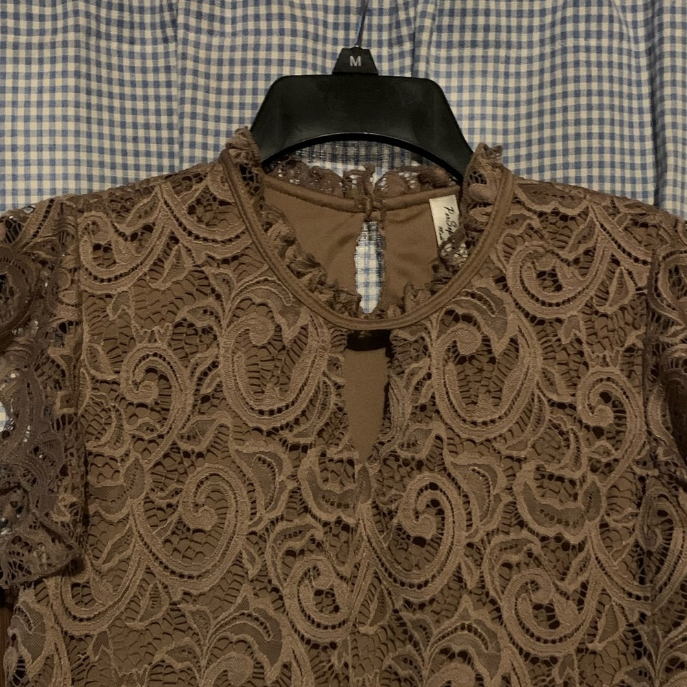 PerSeption Brown Lace Top Small NWT - Picture 2 of 12